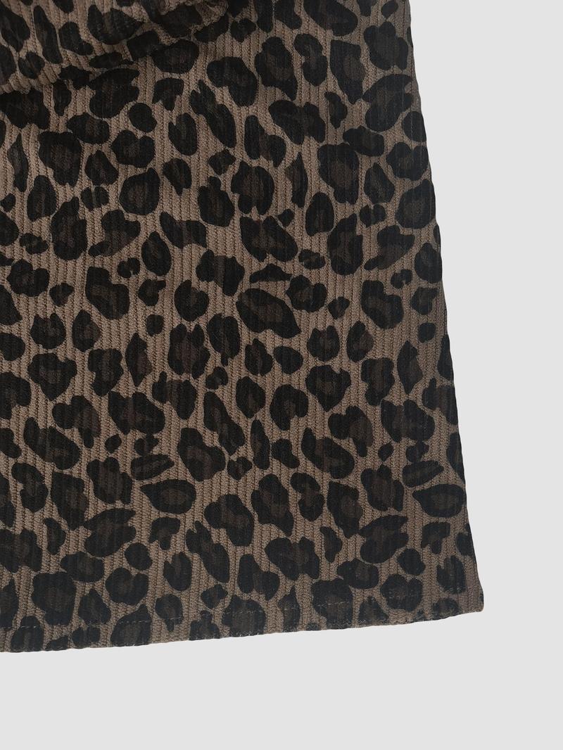 Valentine's Day Women's High Neck Inner Layer + Leopard Print Strap Skirt Set, Casual Daily Spring Autumn Commuter, Two-Piece Ensemble