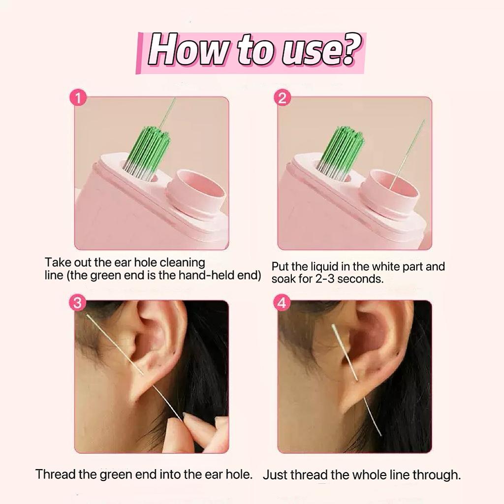Ear Piercing Cleaning Kit, Anti-Clogging and Odor-Removal, Includes 240 Ear Cleaning Wires and 15 ml Solution, Essential Tool for Earring Care
