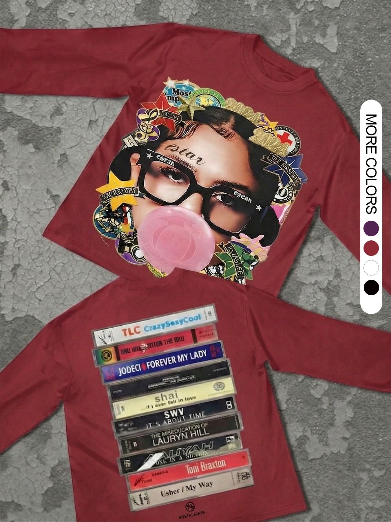 Unisex Long Sleeve T-Shirt, Fitted, Bubblegum Girl Book Print, Casual Fashion for Outdoor Vacation Party Streetwear