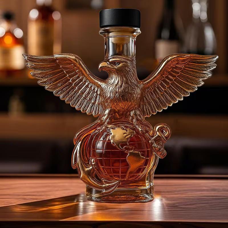 1 Count 250 Anniversary Whiskey Bottle, Whiskey Eagle Glass Decanter, US Marine Corps liquor bottle for Whiskey, Wine, Cocktails, Football Fan Gift, Home Bar Display, Home Bar Accessories, Gifts for Lovers, Dad, Husband and Boyfriend