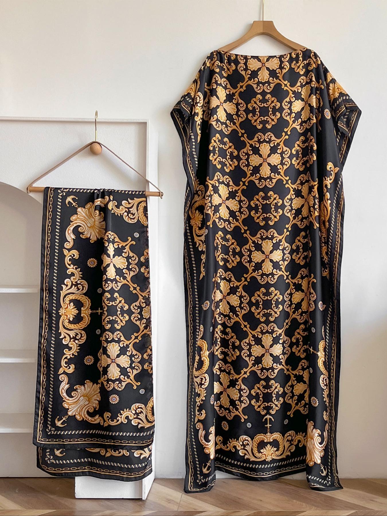 Women's Colorblock Print Long Scarf & Poncho Set, Casual Soft Comfortable Shawl for Beach Vacation, Fashion Accessories for Women & Girls