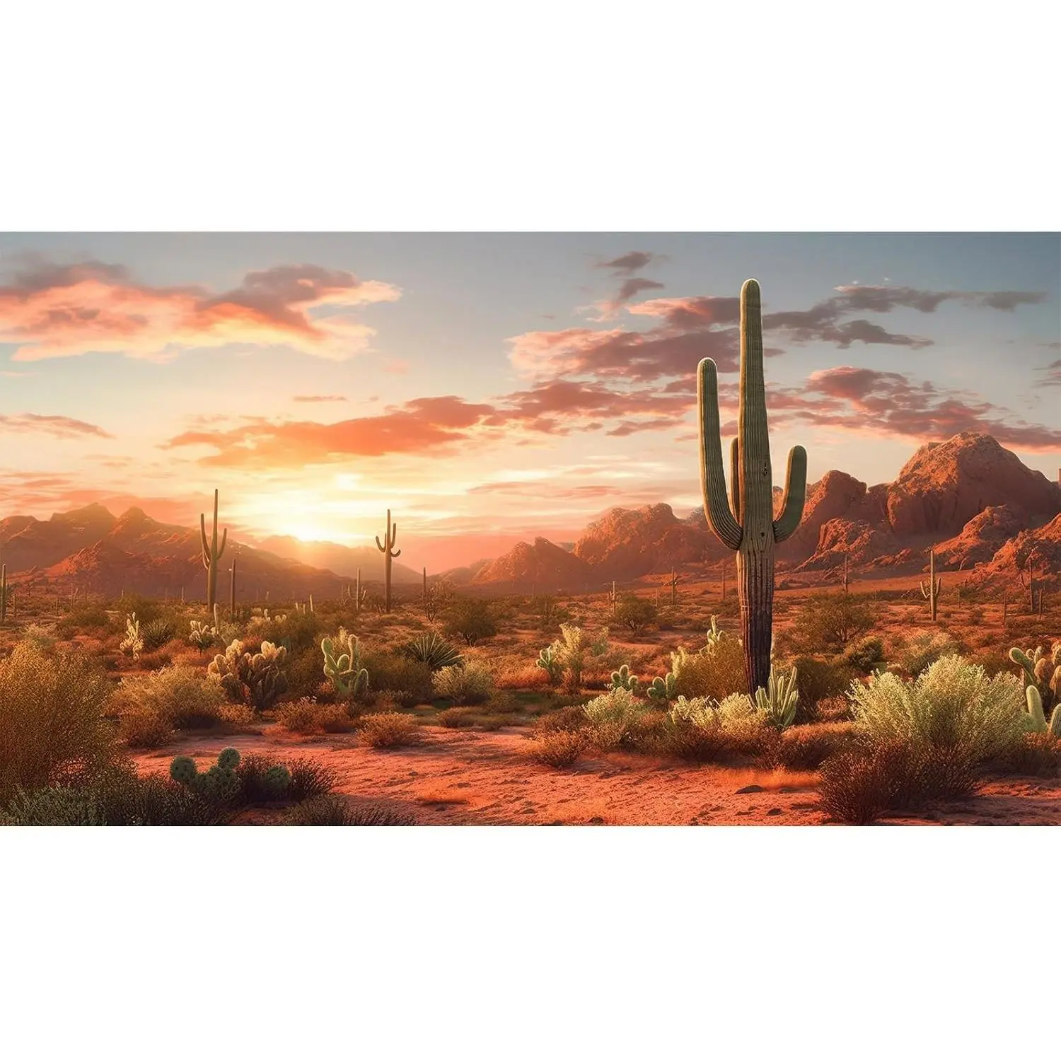 Desert Reptile Habitat Backdrop Sunset Landscape Saguaro Cactus Gobi Plants Terrarium Background Sunset Sky Rugged Terrain Colors Jungle Vinyl 36x24in