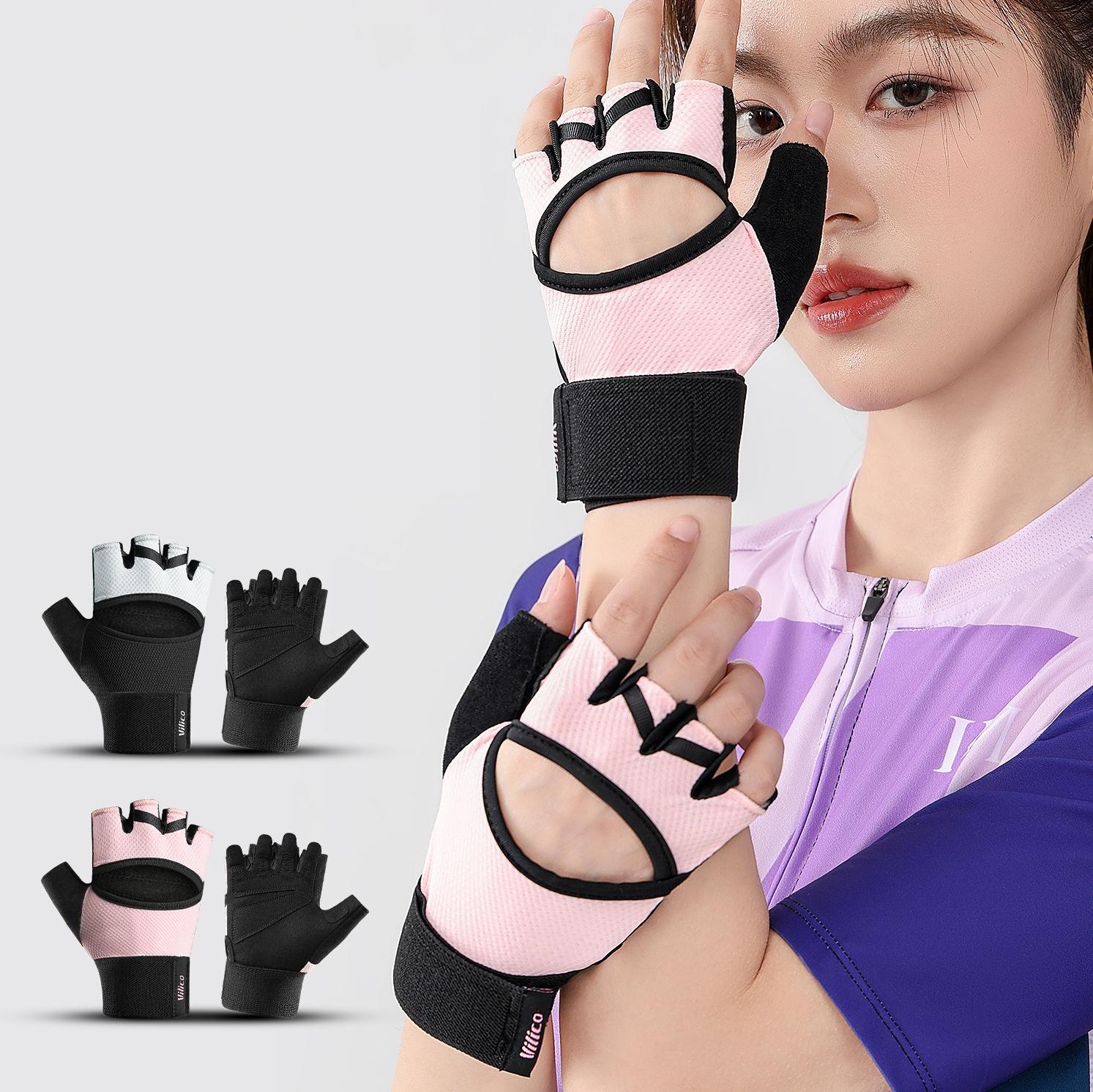 Half-Finger Breathable Cycling Gloves for Men & Women, Padded Bike Gloves with Wrist Wraps Support & Adjustable Straps, Full Palm Protection for Road & Mountain Biking