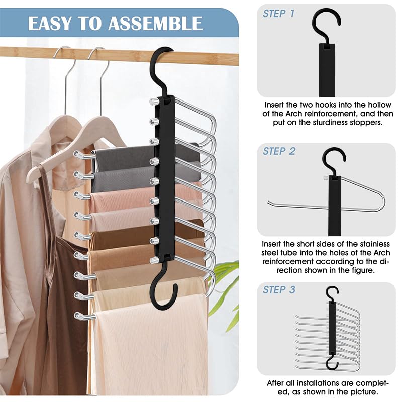 9-layer Pants Hanger, Space Saving Pant Hanger Organizer, Multifunctional Pants Organizing Rack, Closet Organizer for Pants Jeans Leggings Trousers, Pants Holder