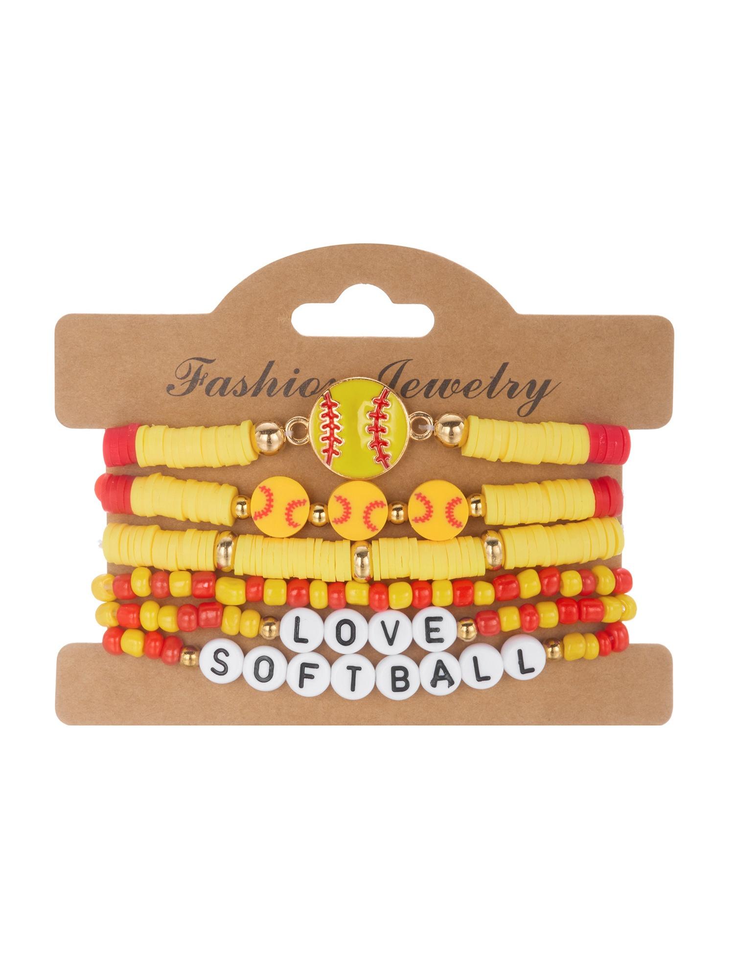 Basketball Rugby Beaded Bracelet Set, Fashion Sports Style Elastic Soft Clay Bracelets, Trendy Athletic Jewelry for Men and Women