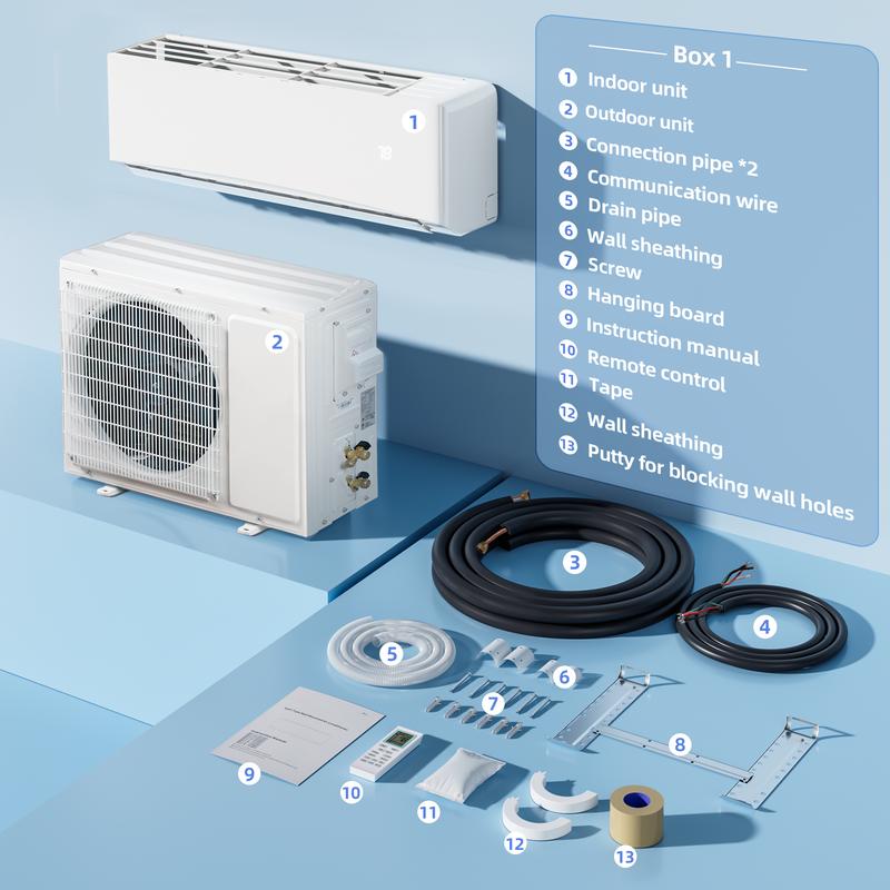 TEHANLD  Mini Split Air Conditioner & Heater With AHRI Certified,12000BTU 115/230V, 17 SEER2  Inverter System, Covers Up to 450 Sq. Ft, Complete Installation Kit Included