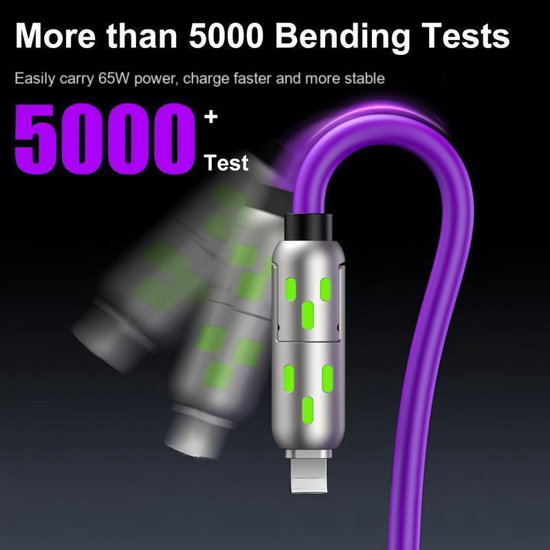 [Buy 1 Get 2 Free]4-in-1 6.6ft Multi USB Charging Cable with Breathing Light,USB A,USB A,Type C,Lightning-MAX65W Fast Charging & Data Sync for iPhone16/15.