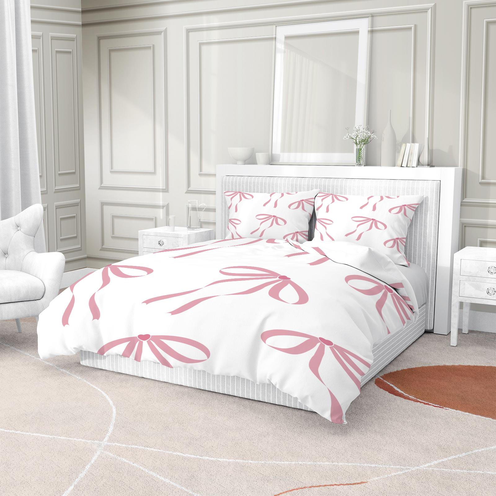 2/3Pcs Cute Bow Knot Duvet Cover Set, Pastel Ribbon Bedding for Bedroom, Warm Gift for Teen Girls and Women, Filling Not Included