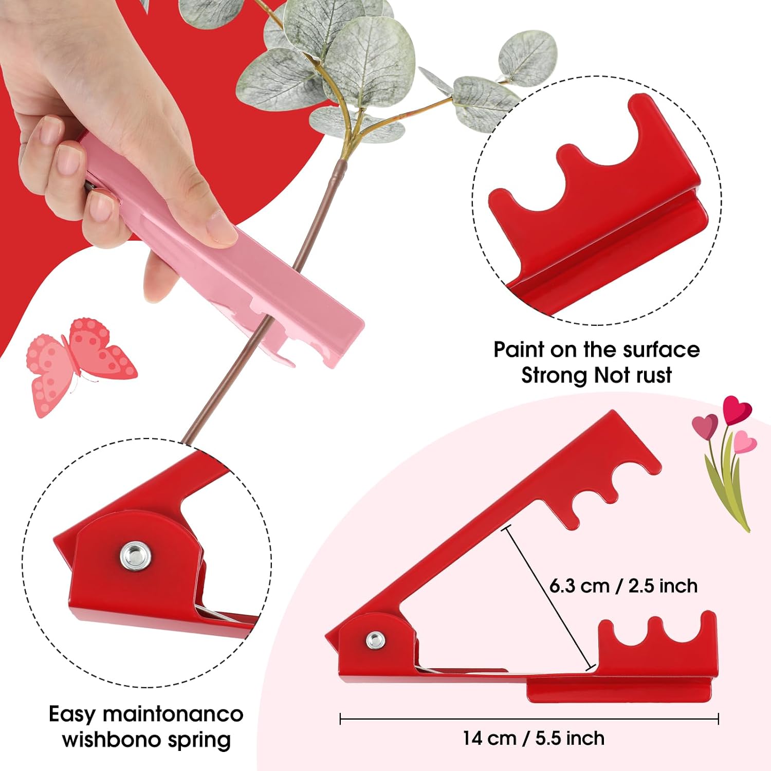 2 Sets Rose Thorn Stripper Tool, Rose Stem Leaf Thorn Stripper Tool Kit Floral Stem Remover Crafting Tools for Valentine's Day and Mother's Day DIY Florist Garden Floral(,Red)