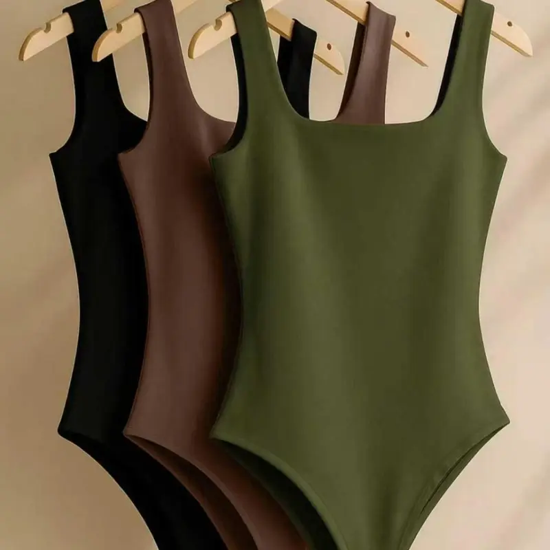 Women's New Knit Solid Color Square Neck High Waist Slim Fit Breathable Casual All-Season Bodycon Dress, Soft & Elegant Design