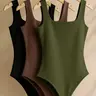 Women's New Knit Solid Color Square Neck High Waist Slim Fit Breathable Casual All-Season Bodycon Dress, Soft & Elegant Design
