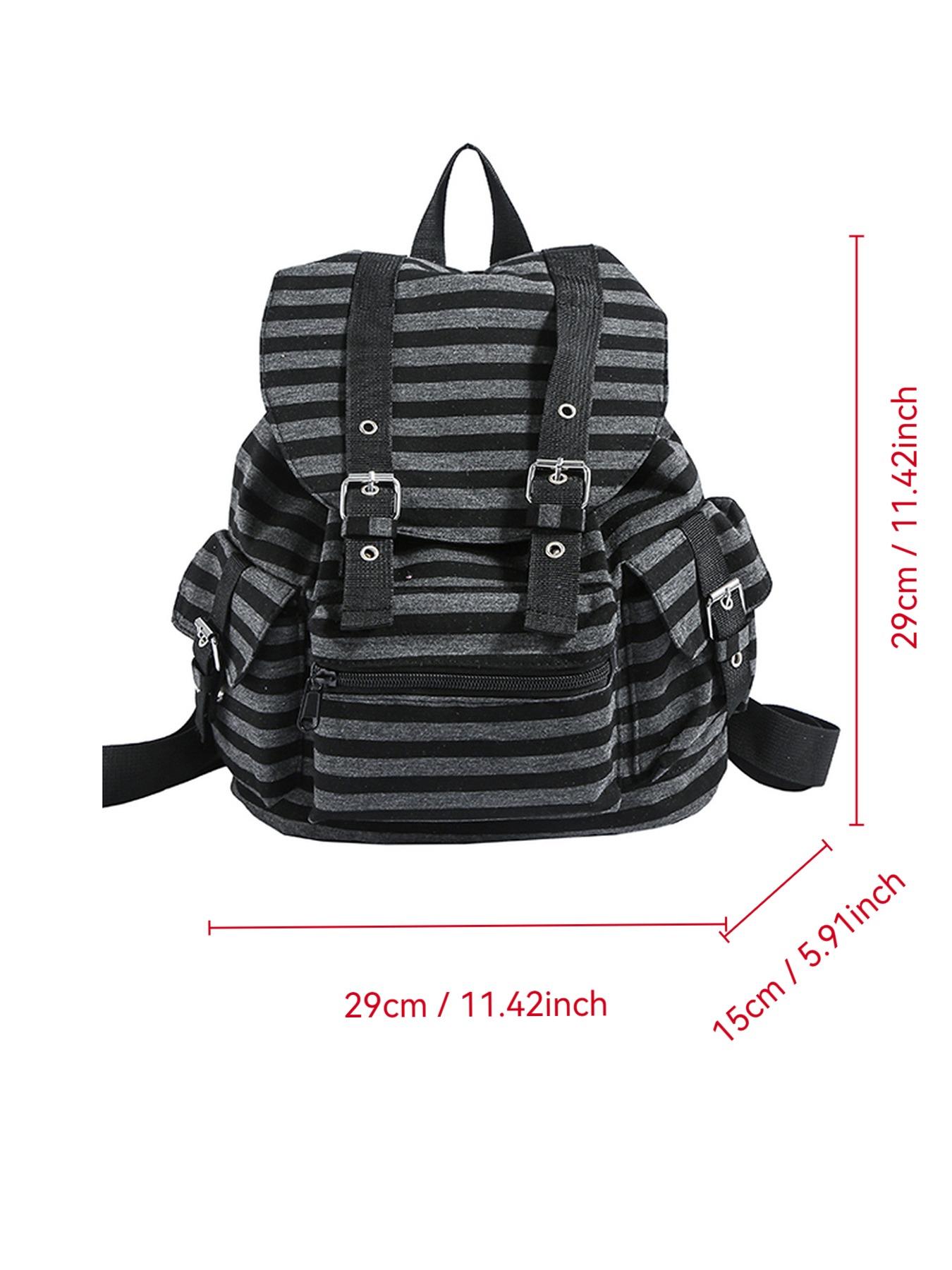 Vintage Striped Canvas Backpack for Teen Girls - Washed Retro School Bag with Multi Compartment Design, Aesthetic Bookbag for Junior High to College Students