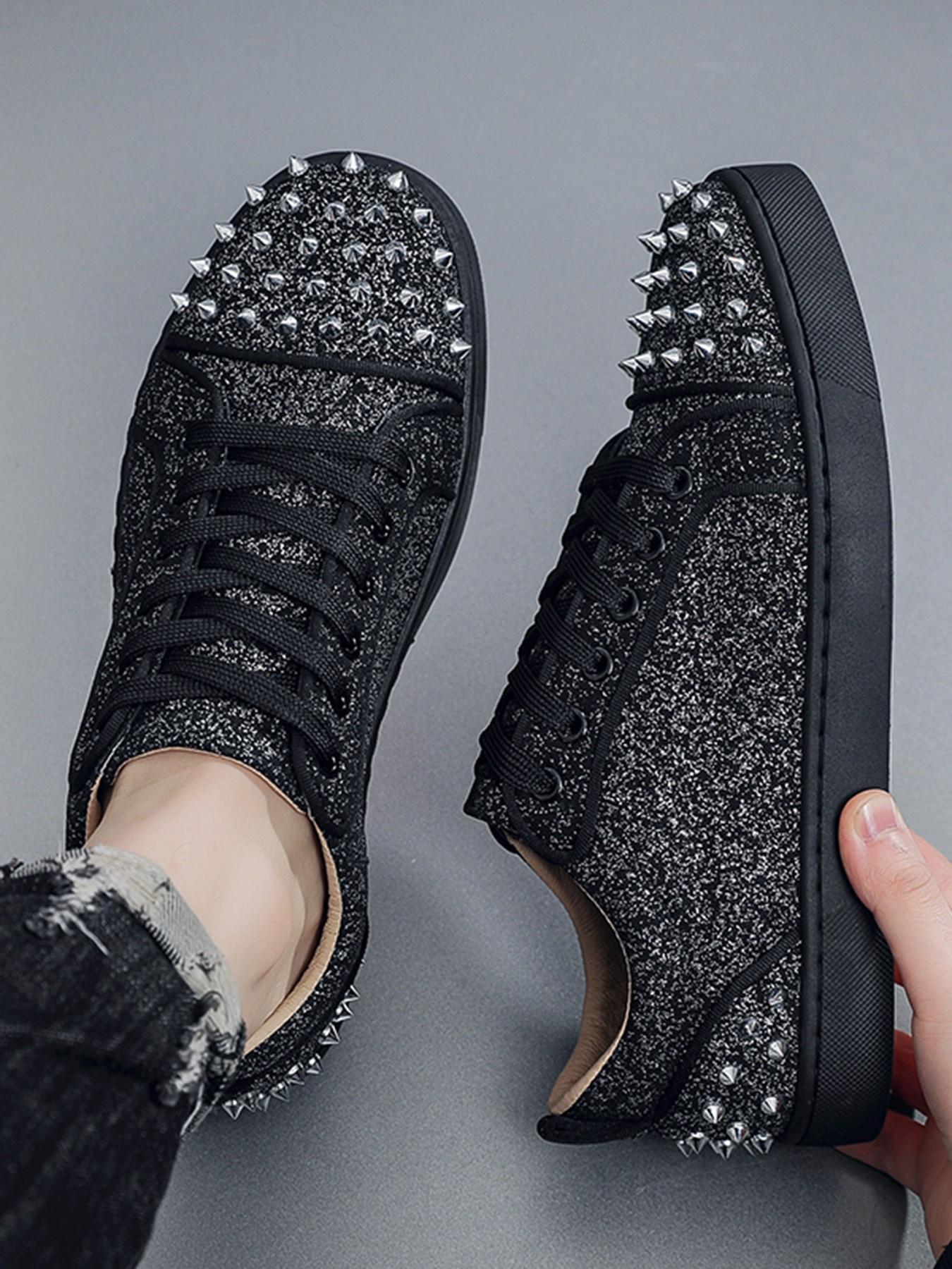 Men's Fashion Outdoor Urban Casual Shoes, Rivet Board Sneakers, All-Season Plain Design, PU Leather, Rubber Sole, Versatile Party Wear