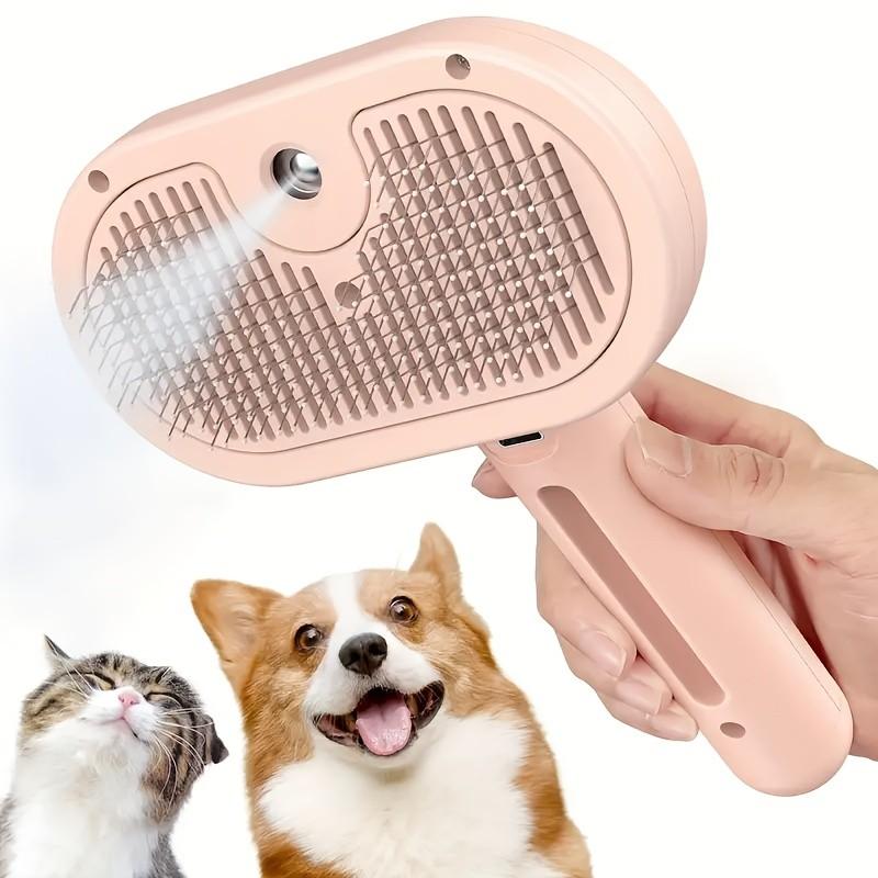 3-In-1 Automatic Steam Pet Slicker Brush, Anti-Static, Ideal for Long and Short Hair Cats and Dogs, Removes Loose Fur, Reduces Shedding