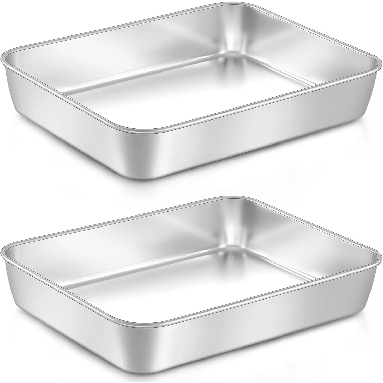 LIANYU Stainless Steel Baking Pan Set, 12 x 9 Inch Lasagna Brownies Pan