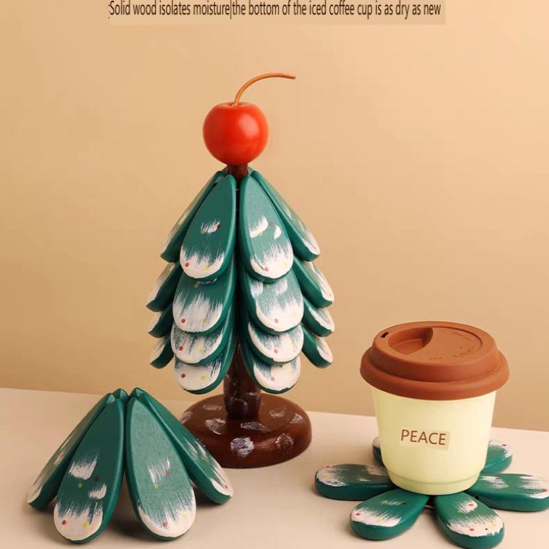 Wooden Insulation Tree Set, Heat-Resistant Table Mats, Wooden Coasters, Christmas Tree Design, Pot Pad Cup Holder, Modern Simple Plate Mat, Holiday Gift