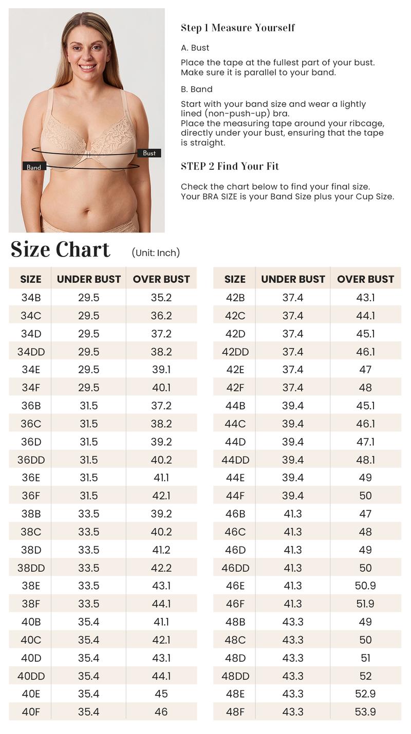 DELIMIRA Women's Front Closure Bras Posture Full Coverage Plus Size Lace Underwire Unlined Bra