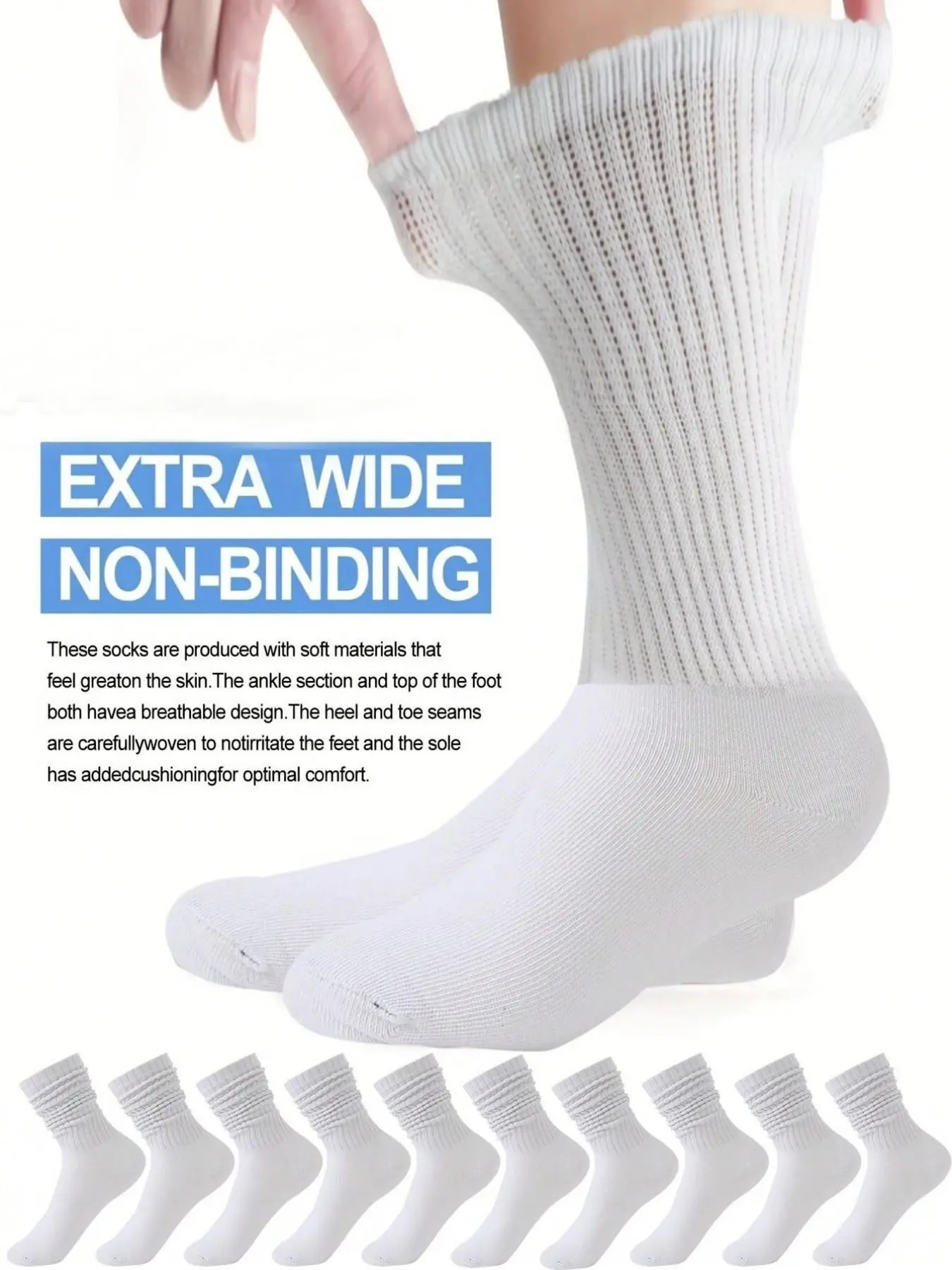 Men's Mid-Calf Socks, Comfortable Ankle Socks, Unisex, Breathable, Seamless Toe, Elastic, Ideal for Swollen or Injured Feet