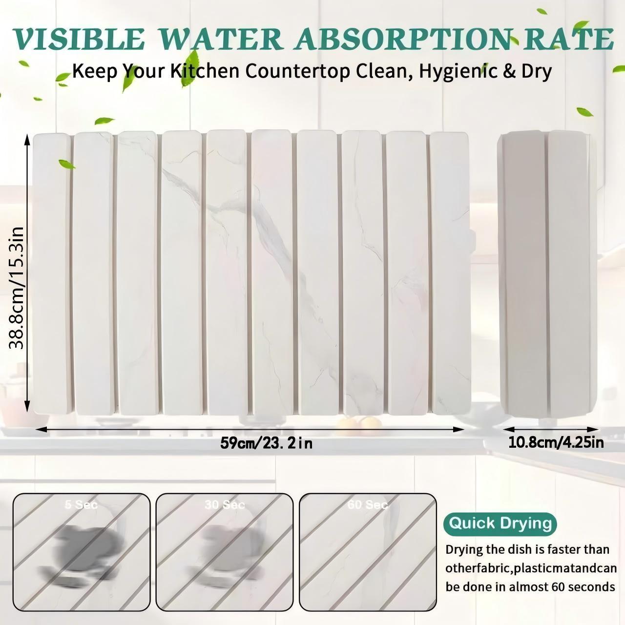 Kitchen Countertop Stone Utensil Drying Mat, 24x15 Inches, Strong Absorbent, Diatomaceous Earth Material, Quick Dry, for Utensils, Bottles, Cups