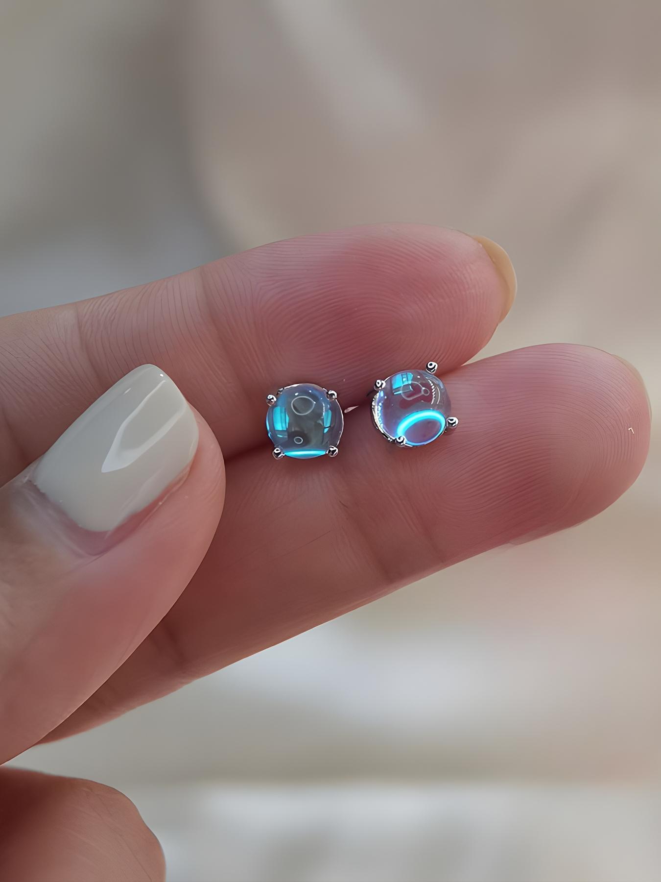 Elegant Women's 925 Silver Moonstone Earrings, Hypoallergenic Fashion Square Stud Earrings, Simple Style Jewelry for Daily Wear & Gifting