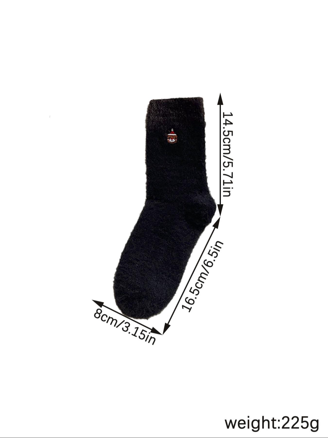 5 Pairs Sock Set Retro Solid Color Plush Middle Socks Christmas Embroidered Warm Socks Suitable for Daily Casual Wear