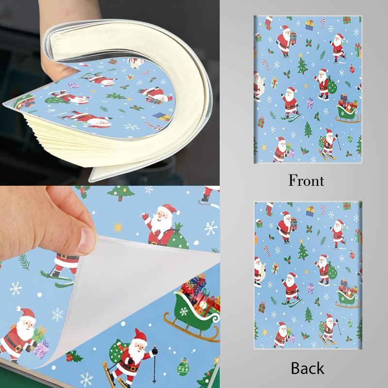 Playful Blue-Toned Christmas Pattern Notebook, Double-Sided Print with Vivid Santas, Christmas Trees, Holly, Gift Boxes, Candy Canes, Snowflakes & Stockings, Multiple Specifications Available, Ideal for Office Daily Note-Taking & Festive Casual Use