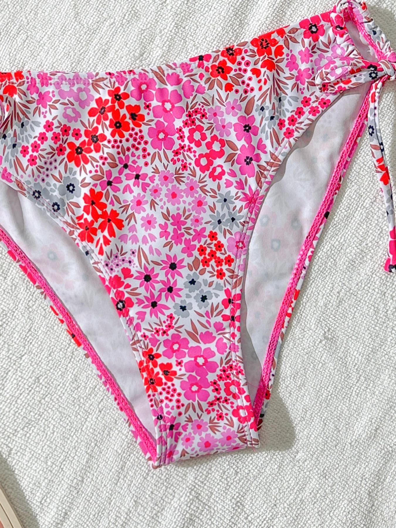Women's High Waist Bikini Set, Floral Bikini Top, Thin Strap Floral Design, Two-Piece Swimsuit, Perfect for Beach Vacation and Summer Casual Wear