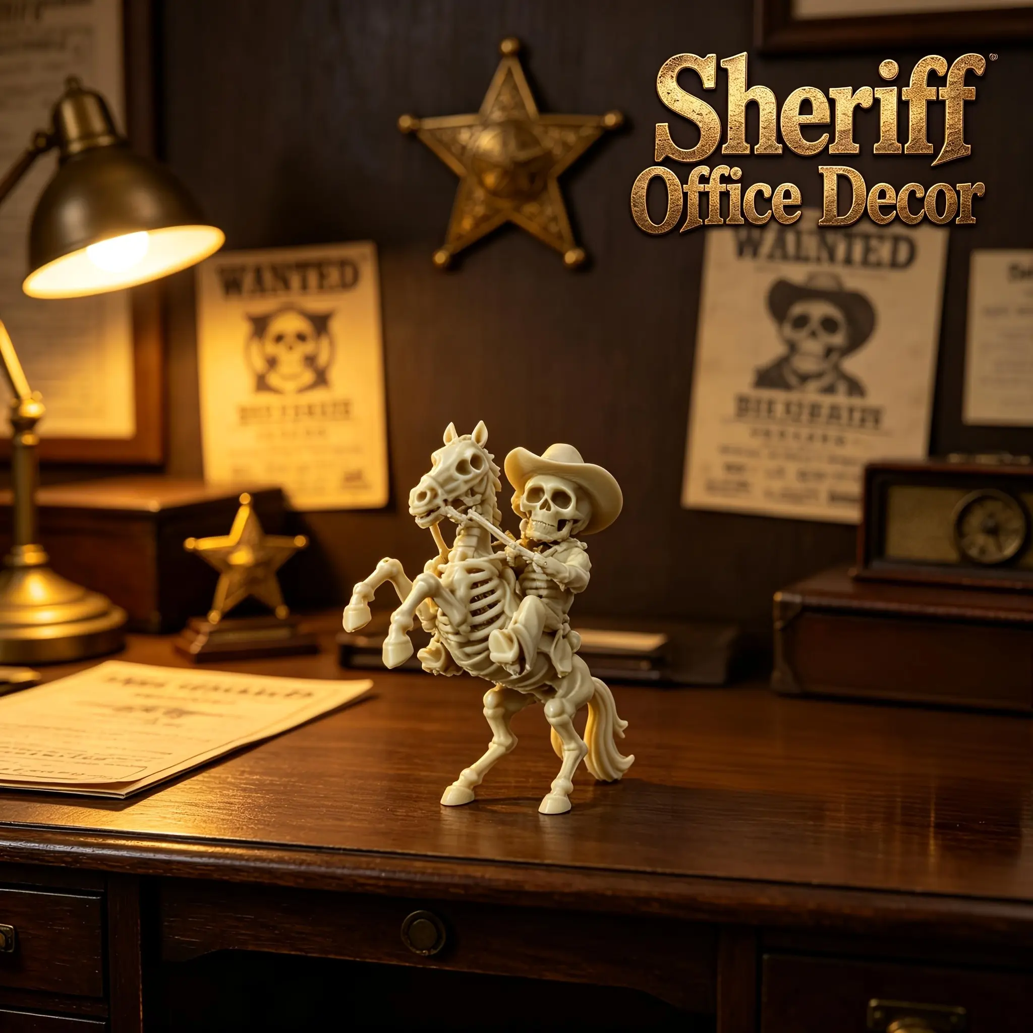 Western Wild Skull Cowboy Horse Statue, Miniature Model, Home Desk Decor, Office Decoration, Vintage Western Theme Sculpture, Pla Material