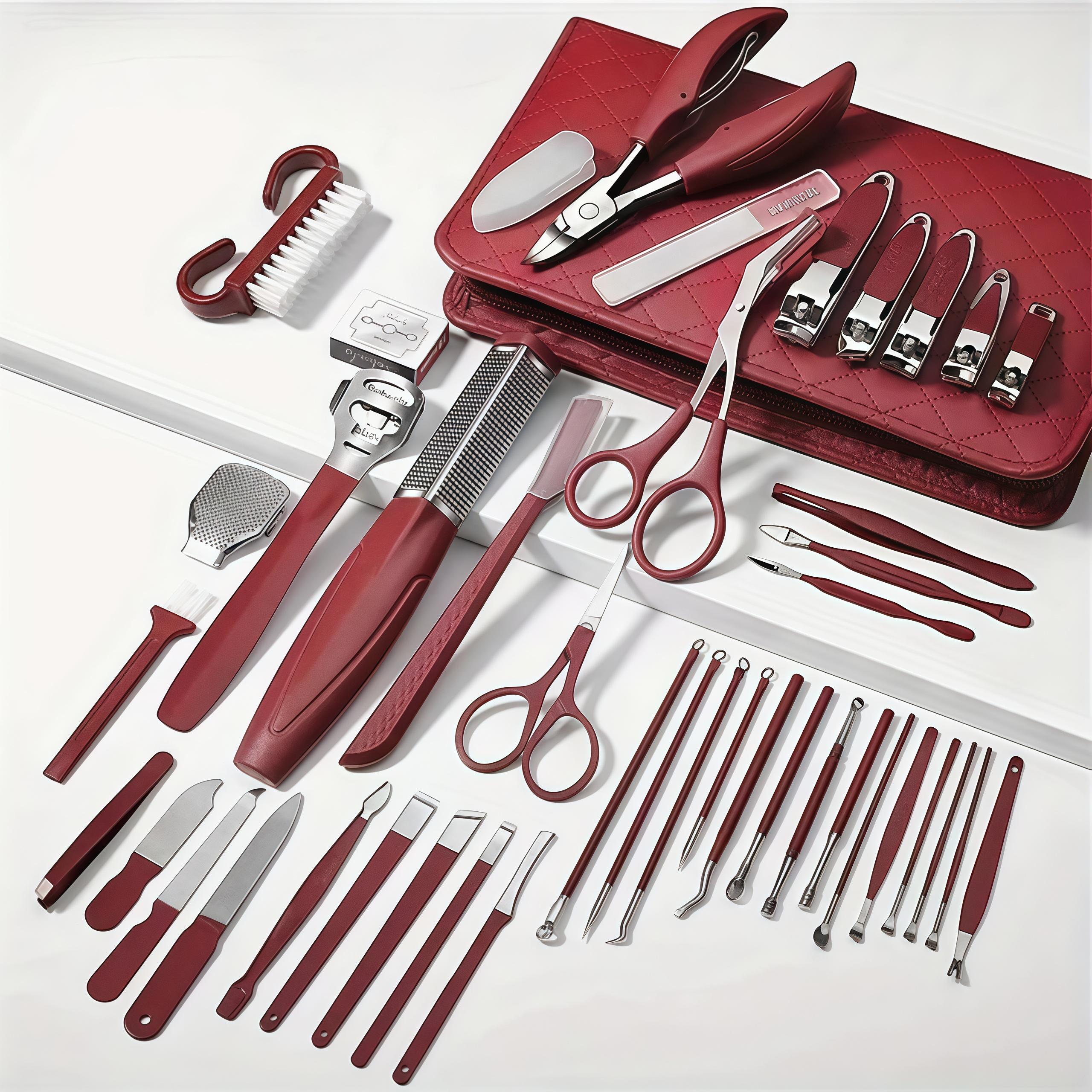 Deluxe 42/26/9PCS Multi-Functional Stainless Steel Manicure Personal Care Set - Professional Household Nail & Pedicure Kit for Women/Men w/Leather Zipper Case | Holiday Gift! Travel Grooming Tools Bag + Cuticle Nippers, Scissors, Ear Spoon, Nail Clippers