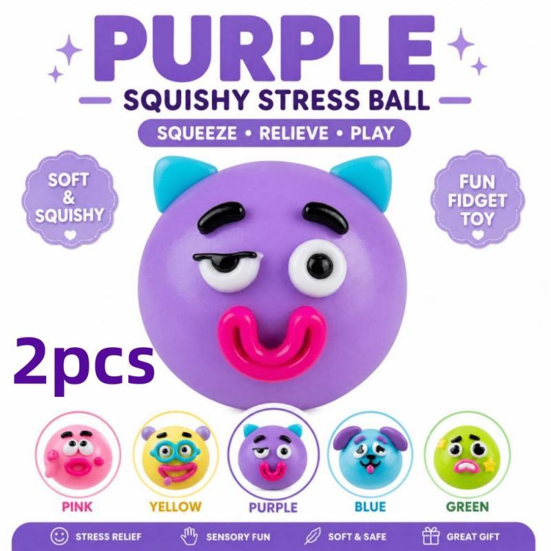Cute Squishy Stress Relief Toy, Soft Squeeze Sensory Fidget Play Ball, Funny Face Anxiety Relief, Desk Toy Gift for Kids & Adults