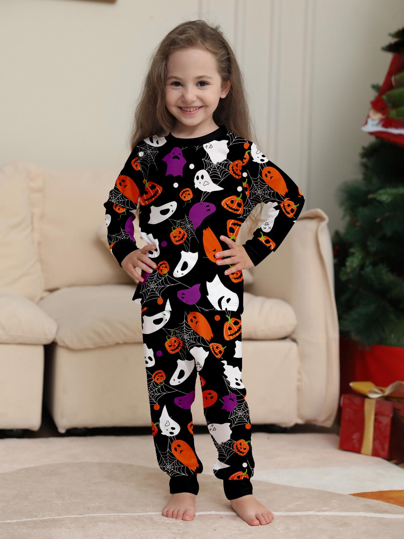 Halloween Pumpkin Ghost Family Pajamas, Fun Print, Party Home Photos, All Sizes Available, Slim-Fitting Casual Pajama Set