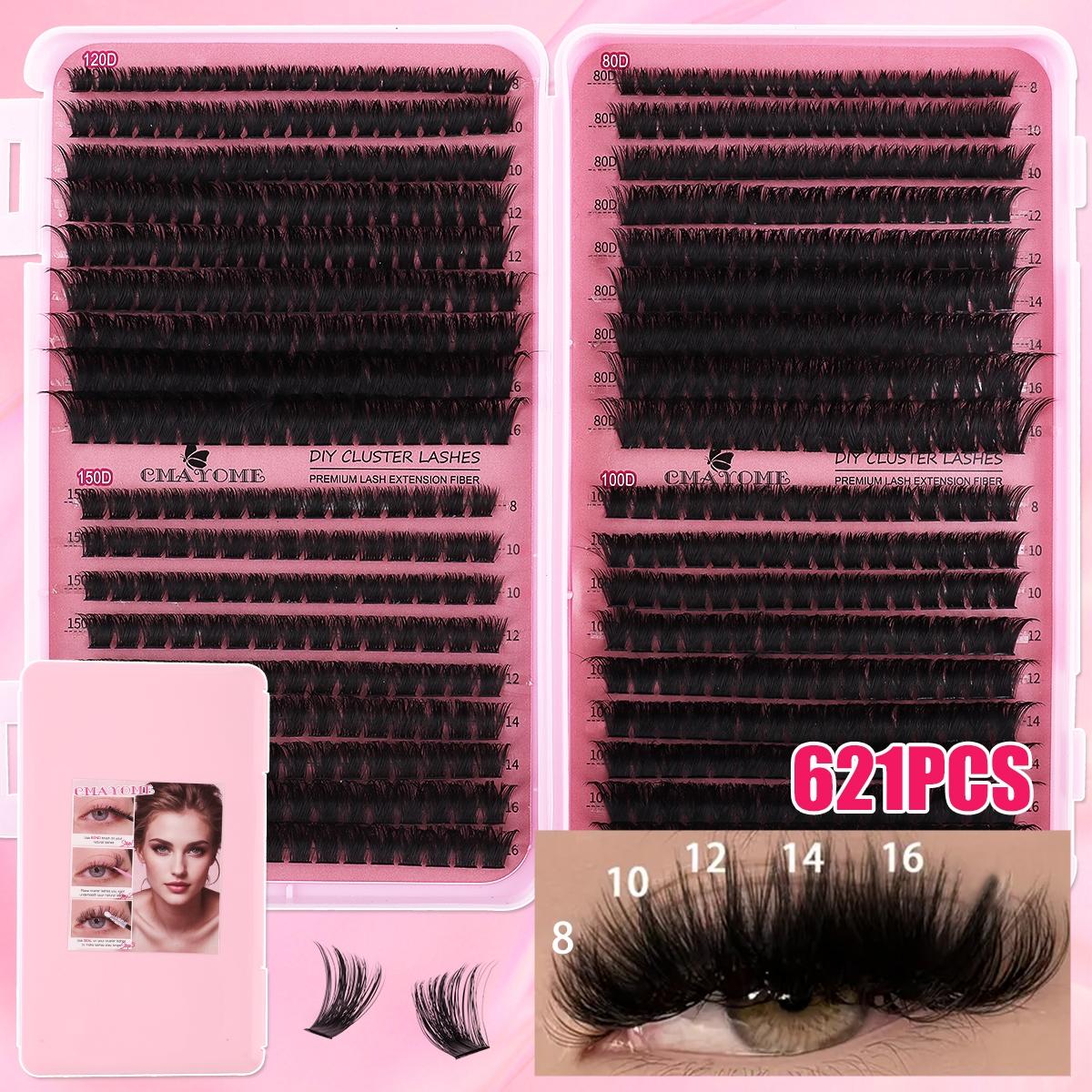 Slender and Soft False Eyelashes, DIY Volume Eyelashes, Multi-Functional Eyelash Book 60D–150D with Mixed Natural Thick Eyelash Clusters Extensions (8mm–16mm), D Curl Lashes for Daily Makeup, Charming Eyes, Beginner-Friendly Reusable #GLOBAL PICKS