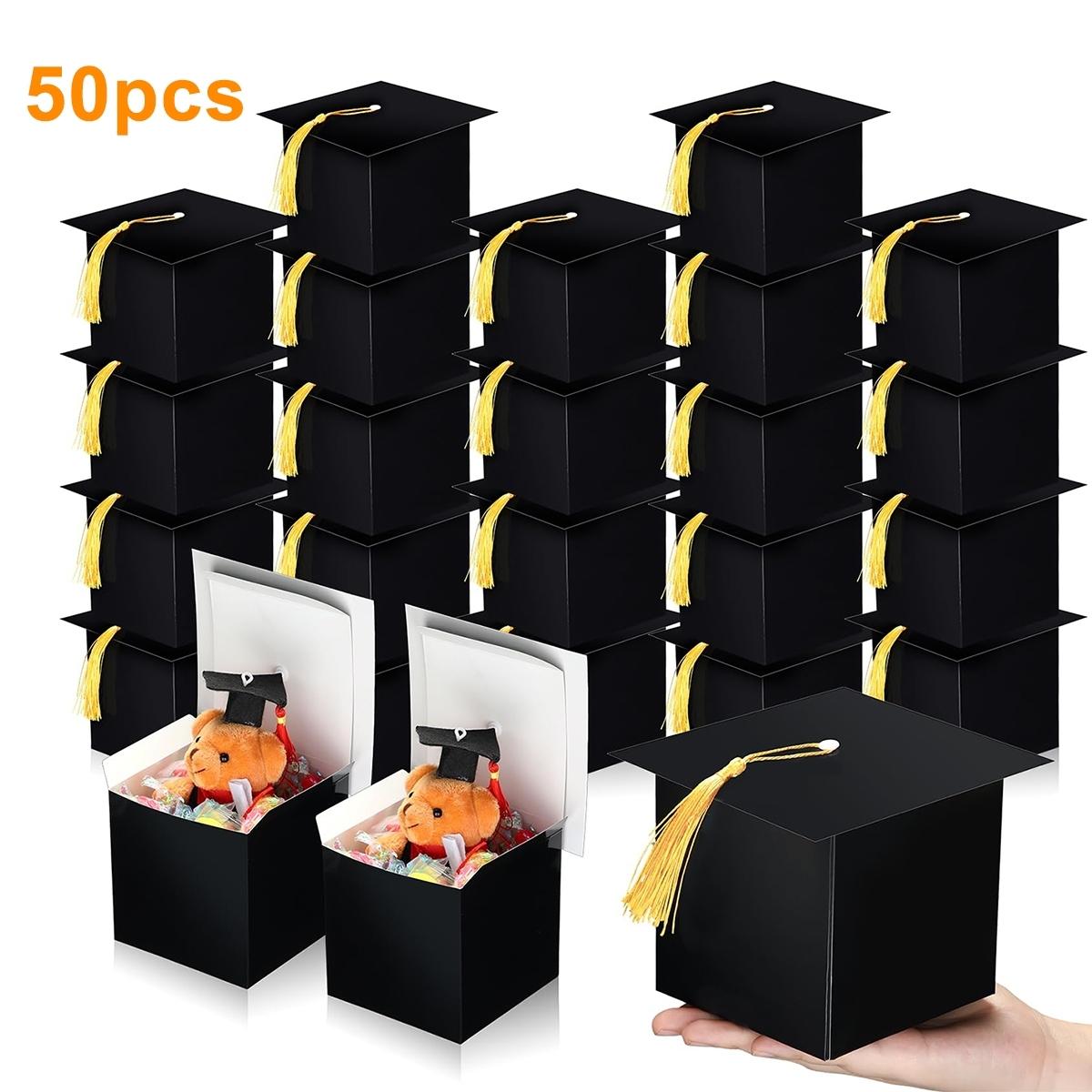50pcs Graduation Cap Gift Box Set, & Paper Container Non-Food Contact, Cute Tassel Hat Boxes, Party Favors, Wedding Decorations