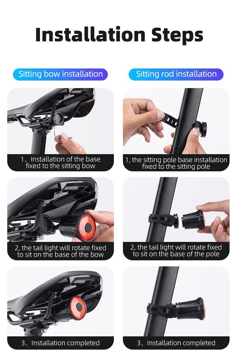 ROCKBROS Bike Tail Light Bicycle Smart Brake USB Rechargeable MTB Rear Light 7 Modes Cycling Warning Light Bike Accessories