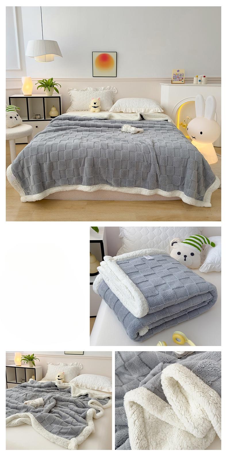 Plaid Taffeta Lamb Fleece Blanket, Thick Warm, Cozy Blankets, Suitable for Autumn Winter, Single Double Use, Dormitory Sofa Cover Blanket