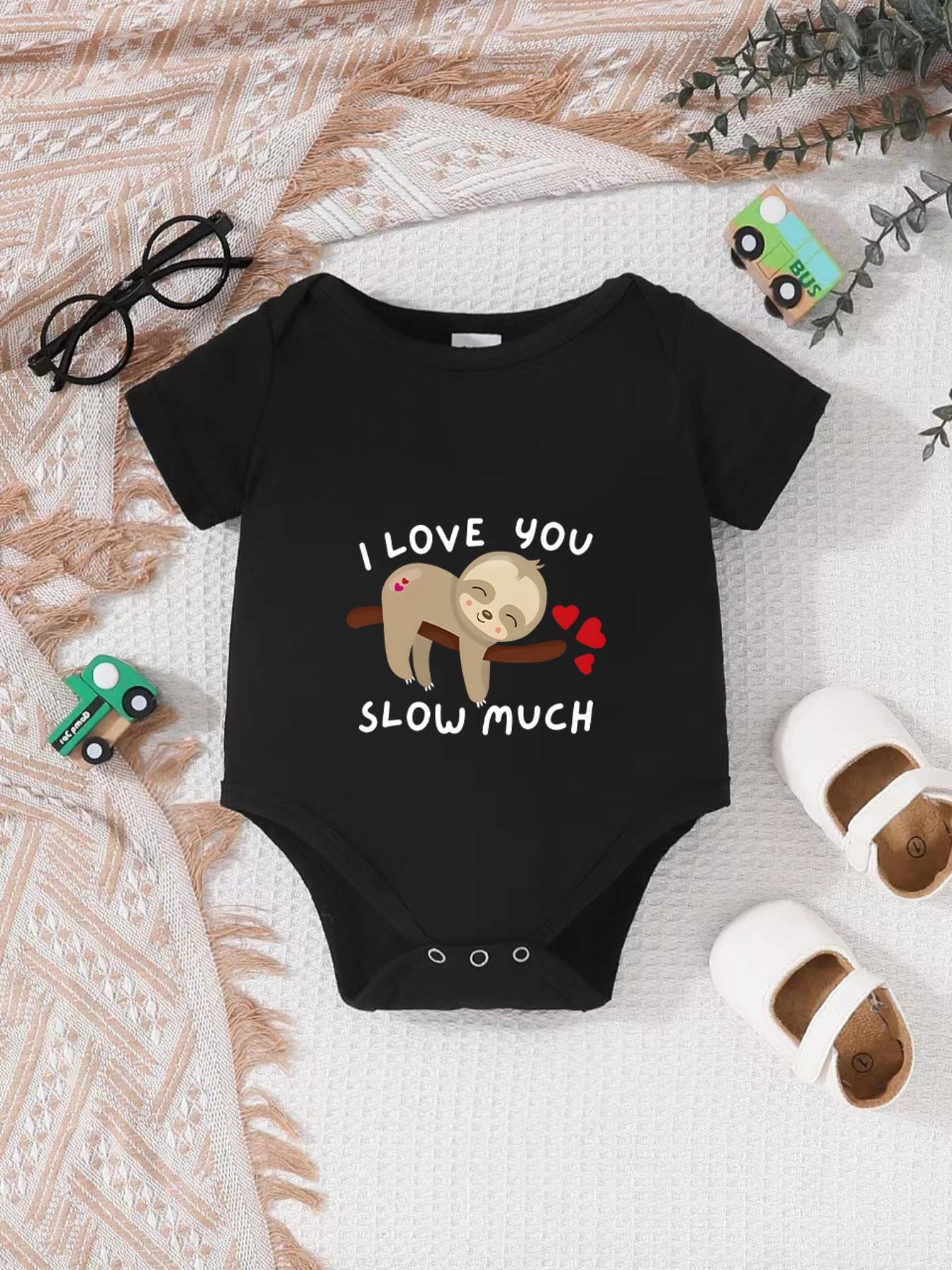 Newborn Summer Short Sleeve Triangle Shirt, Unisex Baby Clothes, Cute I Love You Slow Much Sloth Heart Print, Fun Onesie