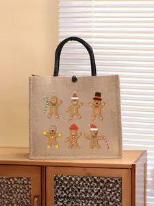 Cartoon Gingerbread Man Pattern Tote Bag, Casual All-Season Handbag, Snap Closure, Ideal for Travel, School, Daily Use
