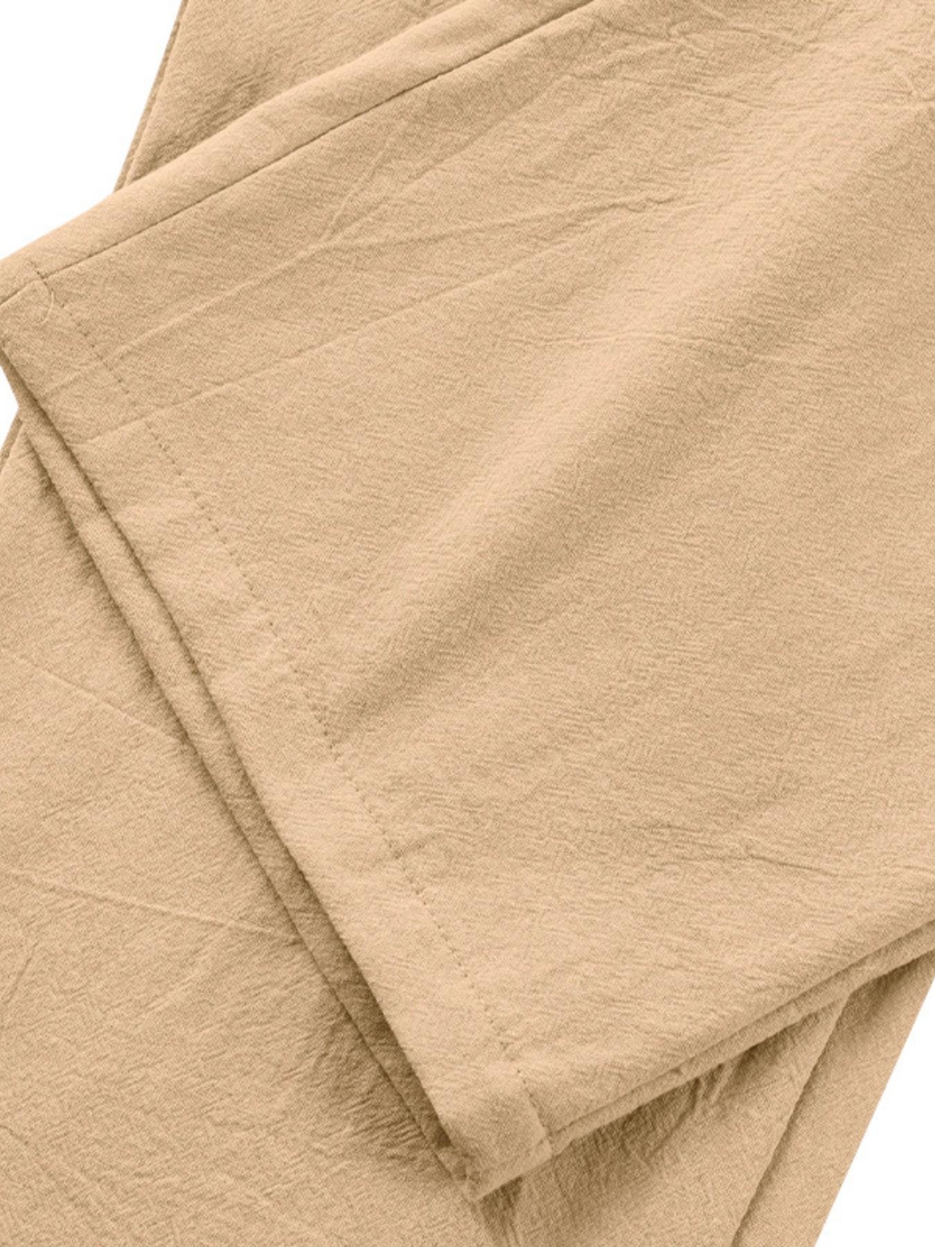 Men's Pleated Linen Breathable Straight Leg Casual Comfy Trouser, Single Button Front, Loose Fit, Relaxed Fit, Beach Vacation, Business, Solid Color, Multicolor
