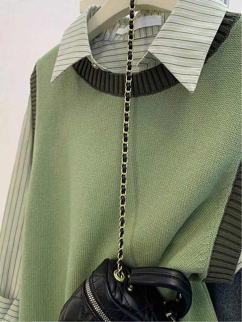 Women's Knitted Sweater Vest, Spring & Fall Casual Loose Fit Round Neck Top, Stylish Small Batch Design, Versatile Layering Piece