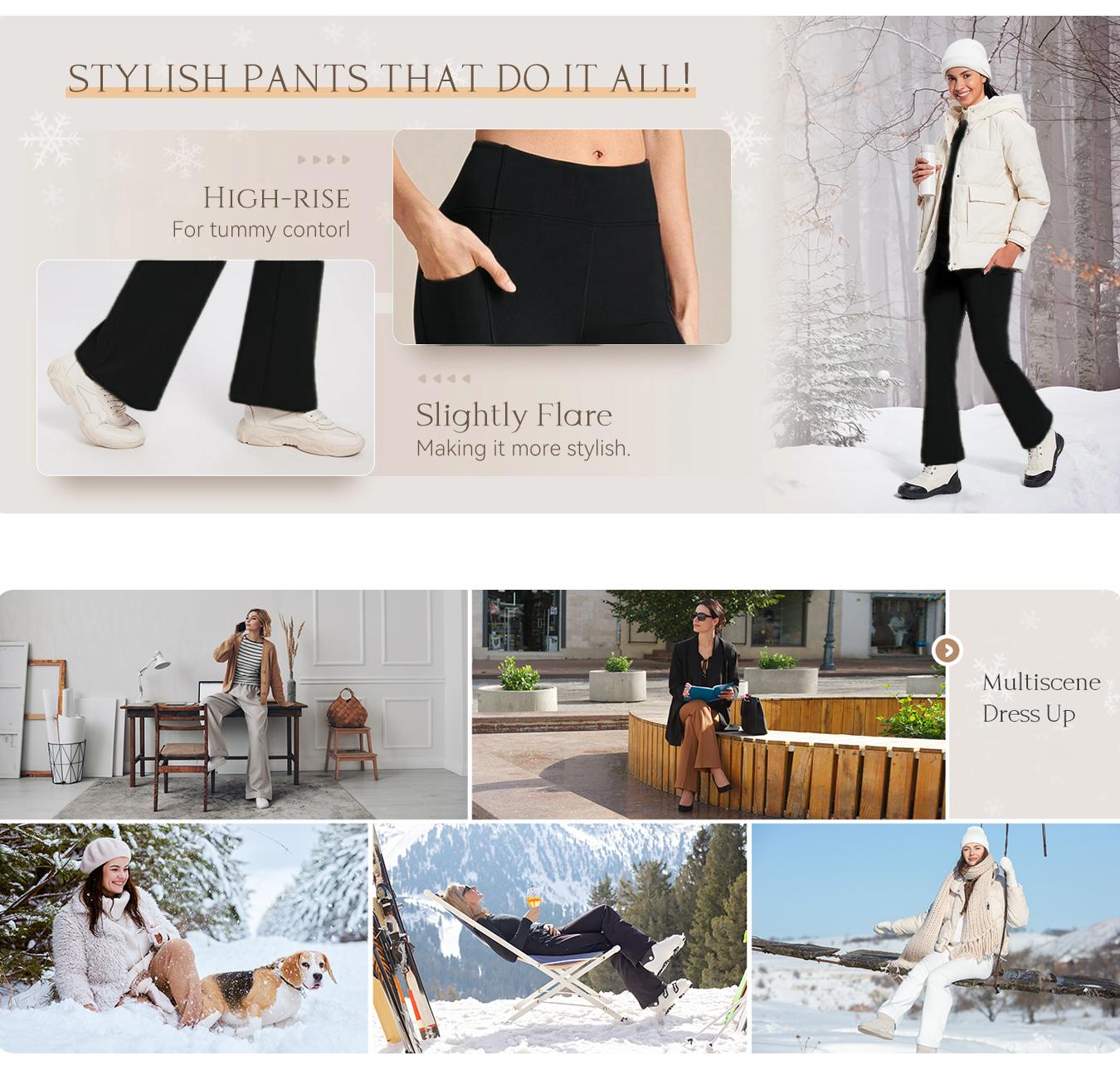 3PCS Plus size Cozy Women's Fleece-Lined Flare Pants - Soft, Warm High Waist Skinny Thermal Flares with Pockets for Winter Daily Activities