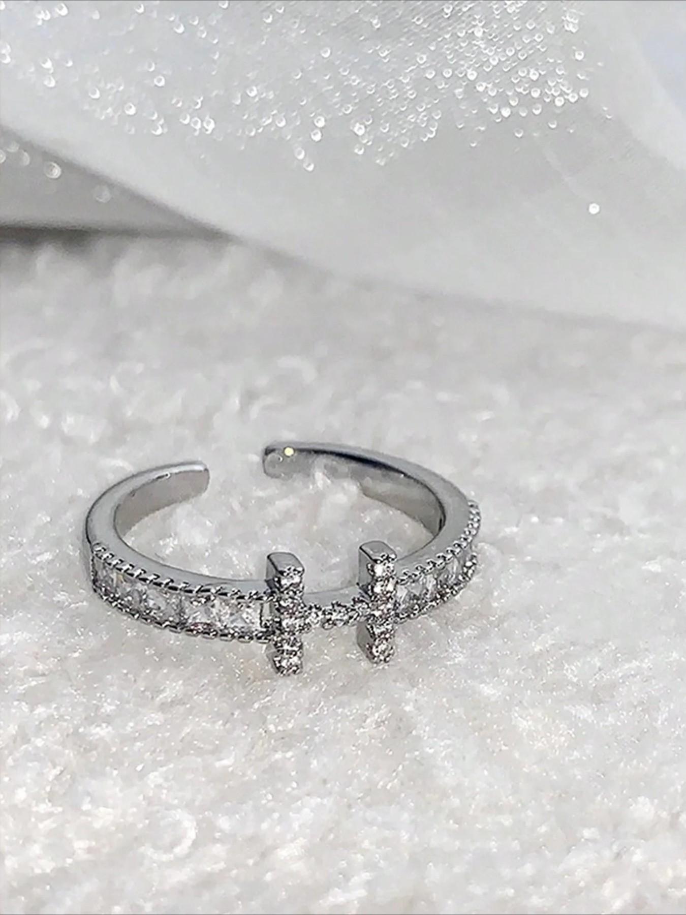 Elegant Copper Zirconia Open Ring for Women, Simple Style Daily Commute Accessory, Versatile Gift for Her, Gift Jewelry