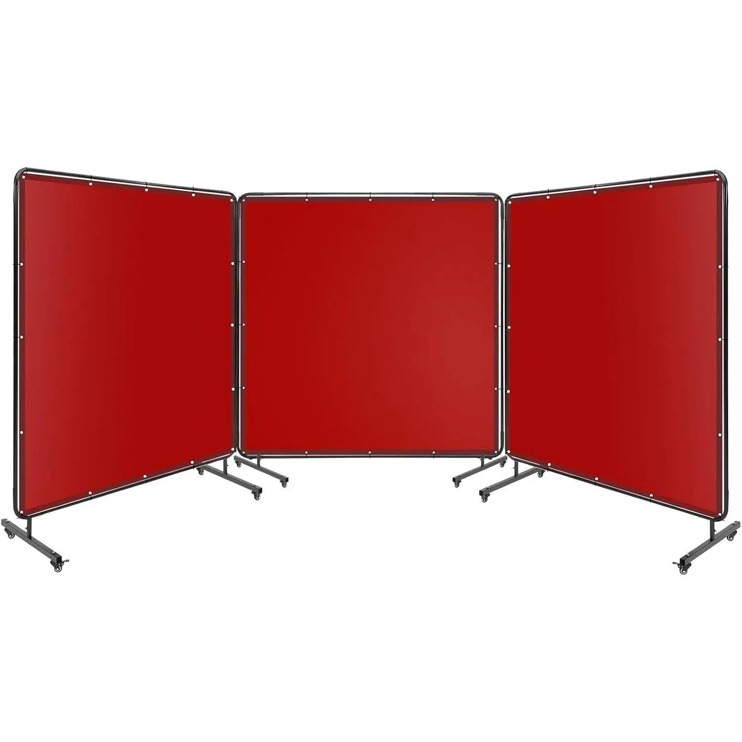 3 Panel 6x6 FT Vinyl Welding Screen with Frame, Flame-Resistant PVC Welding Curtain with Lockable Swivel Wheels, Transparent Welding Screen Panel for Welding Safety, Red