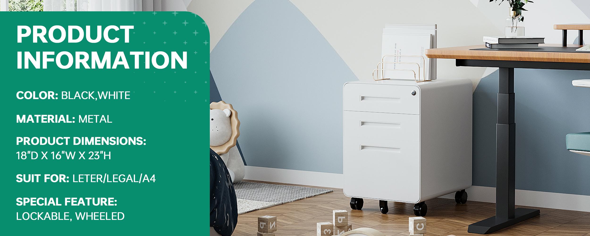 Letaya File Cabinet, 3 Drawer Filing Cabinets for Home Office with Lock Mobile Under Desk Fully Assembled Cabinet