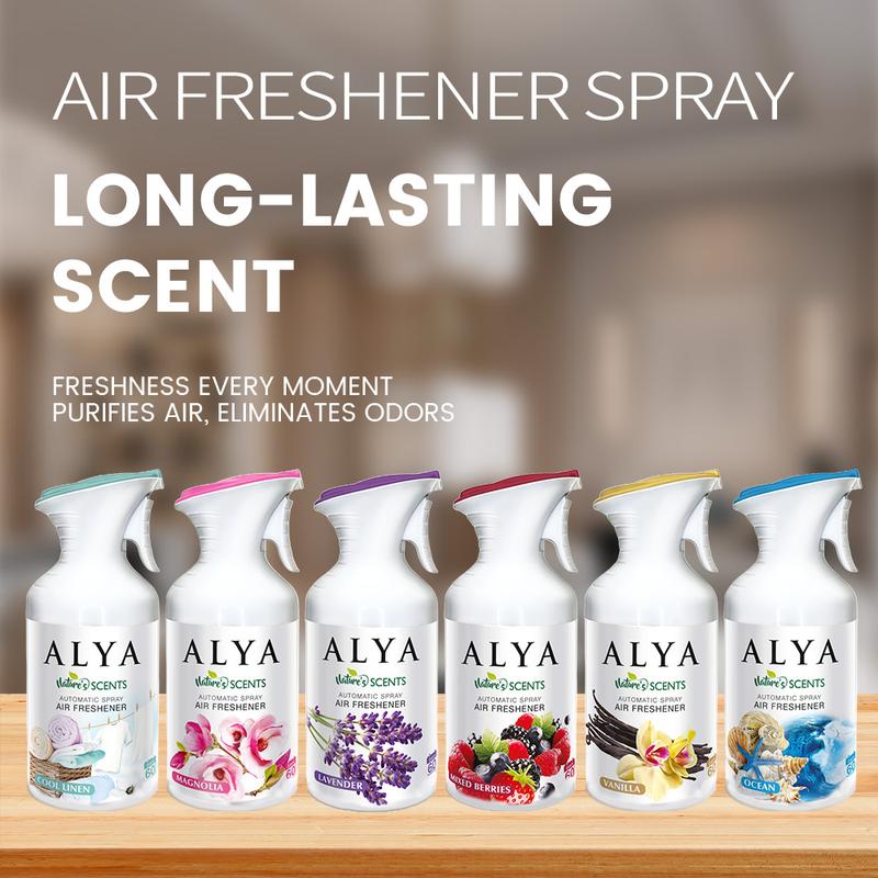 4 PCS (250/ML Each) Air Freshener Spray For Home, 6 Scents - With Lavender, Cool Linen, Magnolia, Mixed Berries, Ocean And Vanilla, Multi-Purpose Room Automatic Spray，ldeal For Car, Offce, Home, Bathroom, Fabric, Closet Fresh Scent
