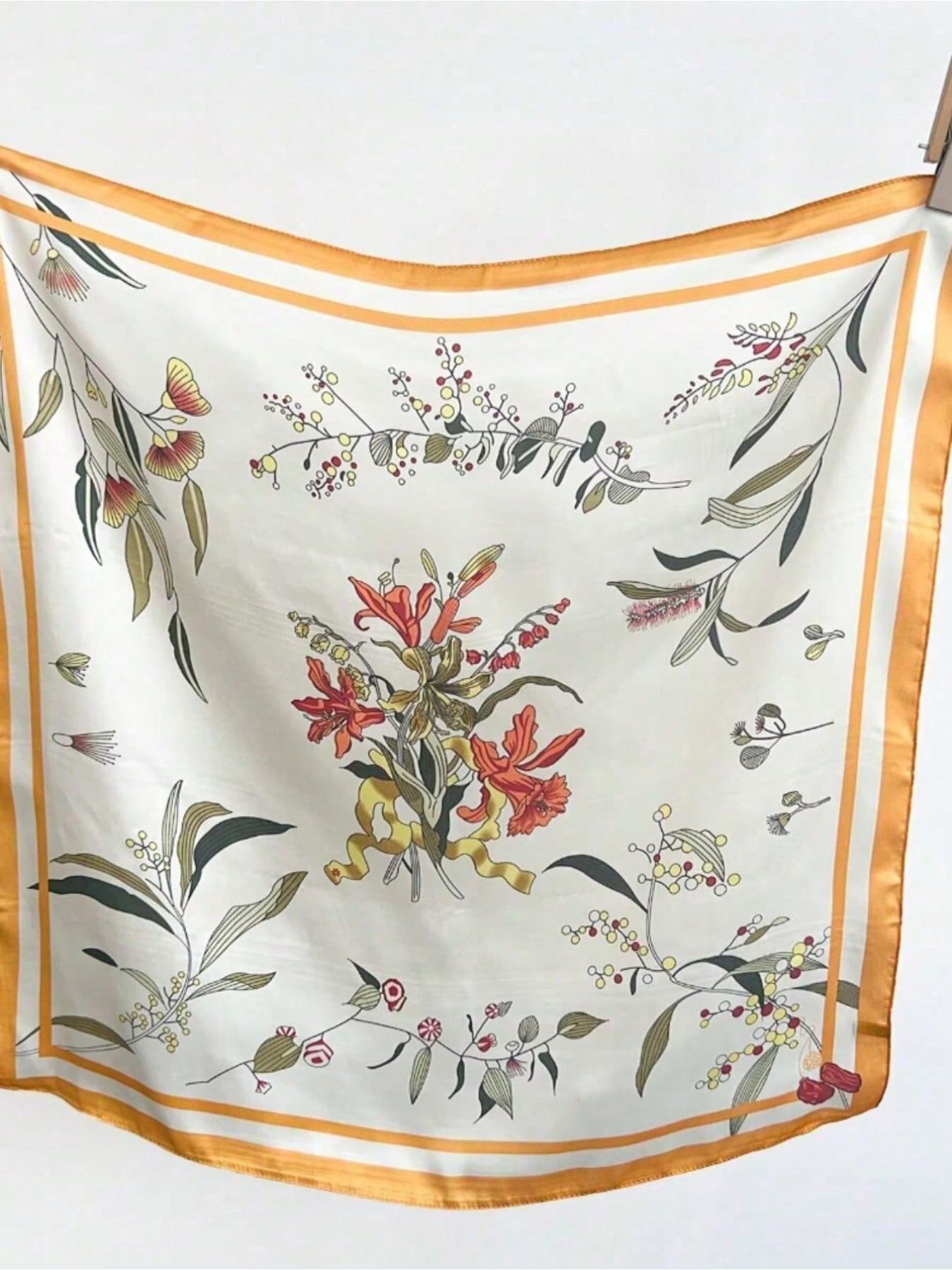 1Pc Spring and Autumn Butterfly Printed Scarf Women's Versatile 70cm Square Scarf Sweet Atmosphere External Shawl