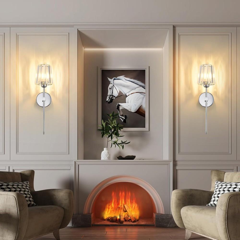 2-Pack Rechargeable Wall Lamps, Crystal Shade, RGB Bulb, Remote Control, Adjustable Light, Ideal for Bedroom, Living Room, Kitchen, Hallway, Entryway