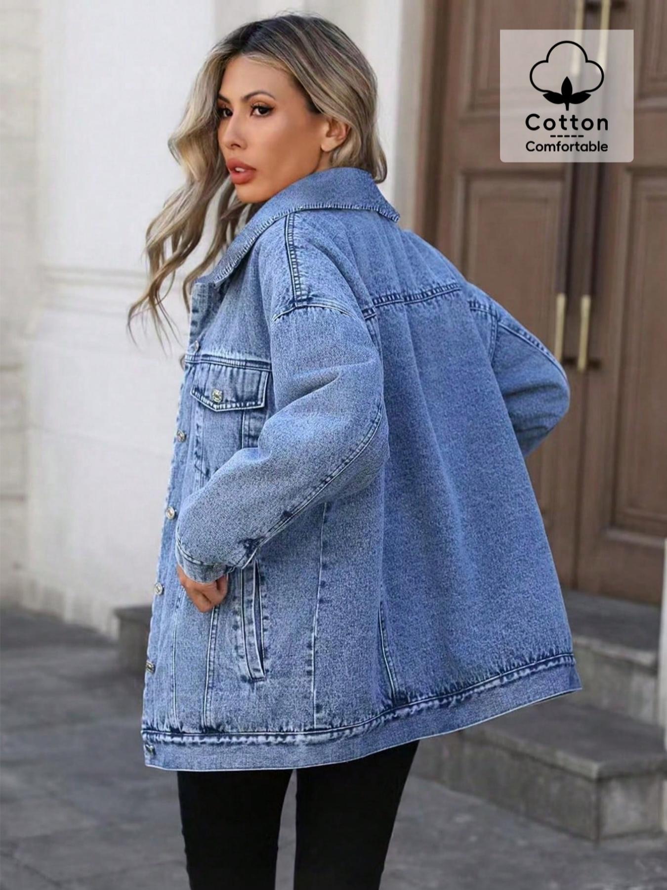 OBlue Jeans Elegant Street Style Loose Fit Denim Jacket Outerwear, All Season Casual Wear, Versatile and Comfortable, Perfect for Everyday Use