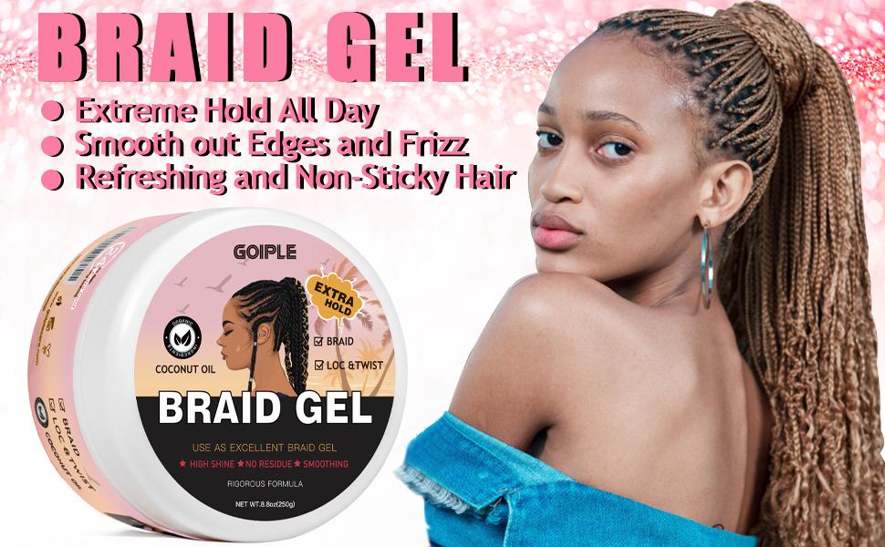 Strawberry Flower Braid Gel 8.8oz - Extra Hold for Twist, Locs, Cornrows, Smooth Frizz, No Flake, Long Lasting  Hair Care High Shine Coconut Oil Haircare