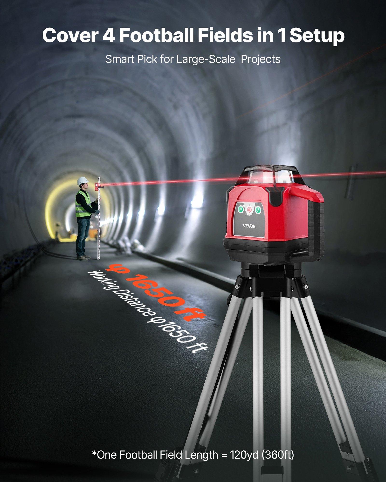 VEVOR Self-Leveling Rotary Laser Level Complete Kit, 1650ft 360-Degree Red Horizontal Laser Transit, Includes Heavy-Duty Tripod, Receiver, Remote Control, Toolcase, IP54 Waterproof, 0.06 in/100 ft for Construction, Includes Tripod