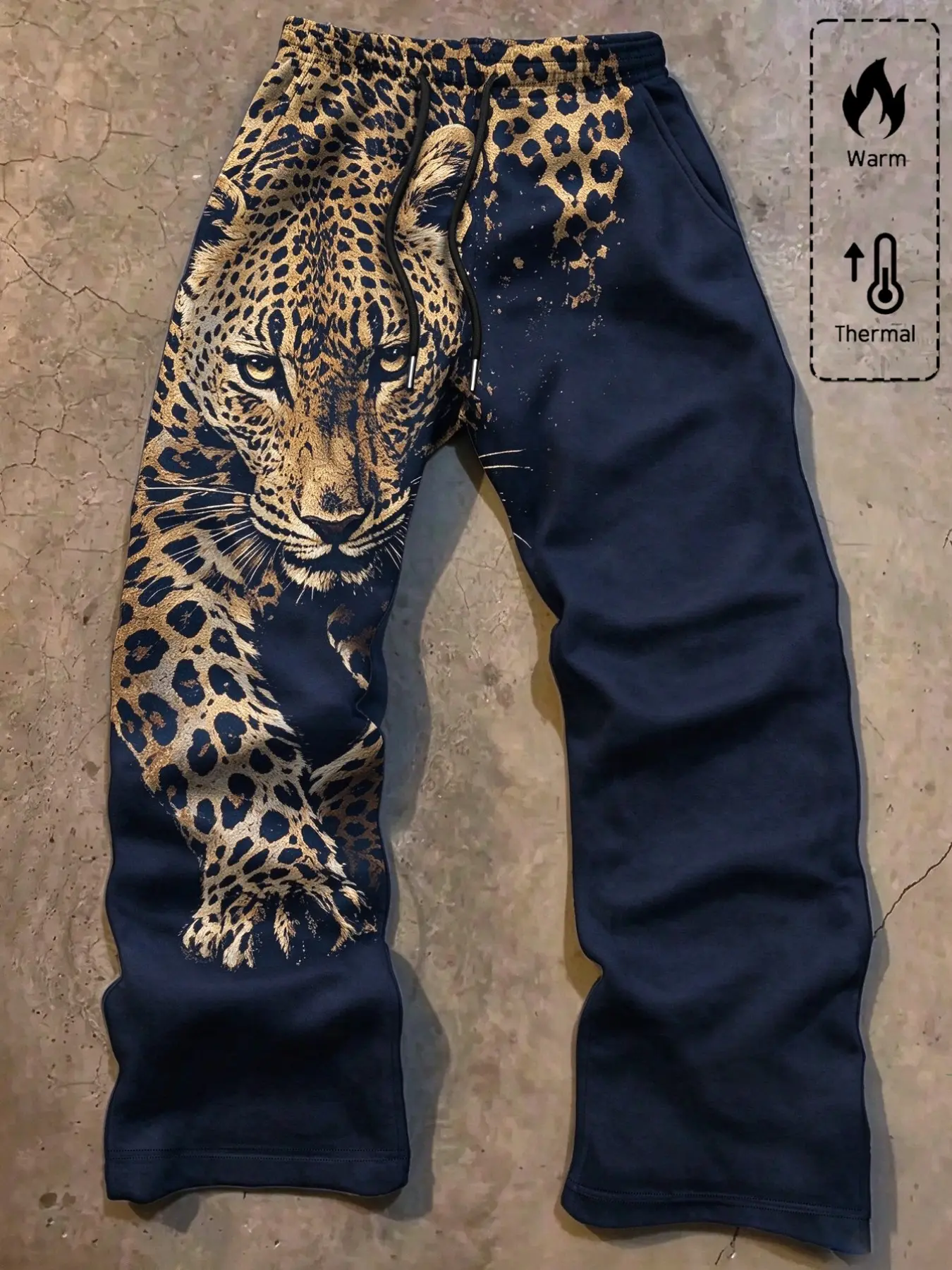 Men's Casual Leopard Print Sweatpants, Loose-Fit Warm Long Pants for Fall Winter, Street Style Fashionable Versatile Trousers#leopardpants #mensstreetwear #leopardprint #streetstylemen